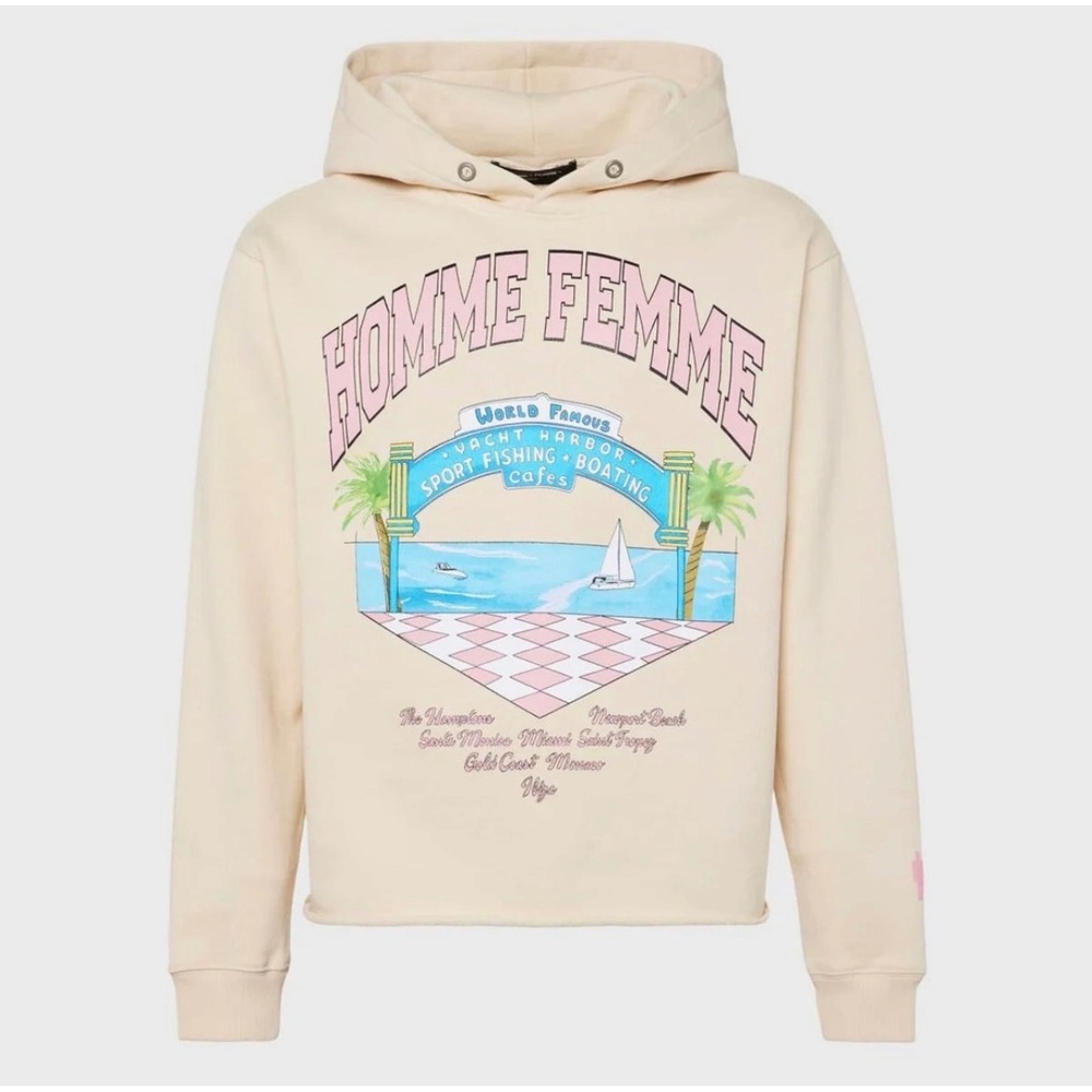 Homme Femme World Famous Yacht Club cream pullover hoodie size small unisex